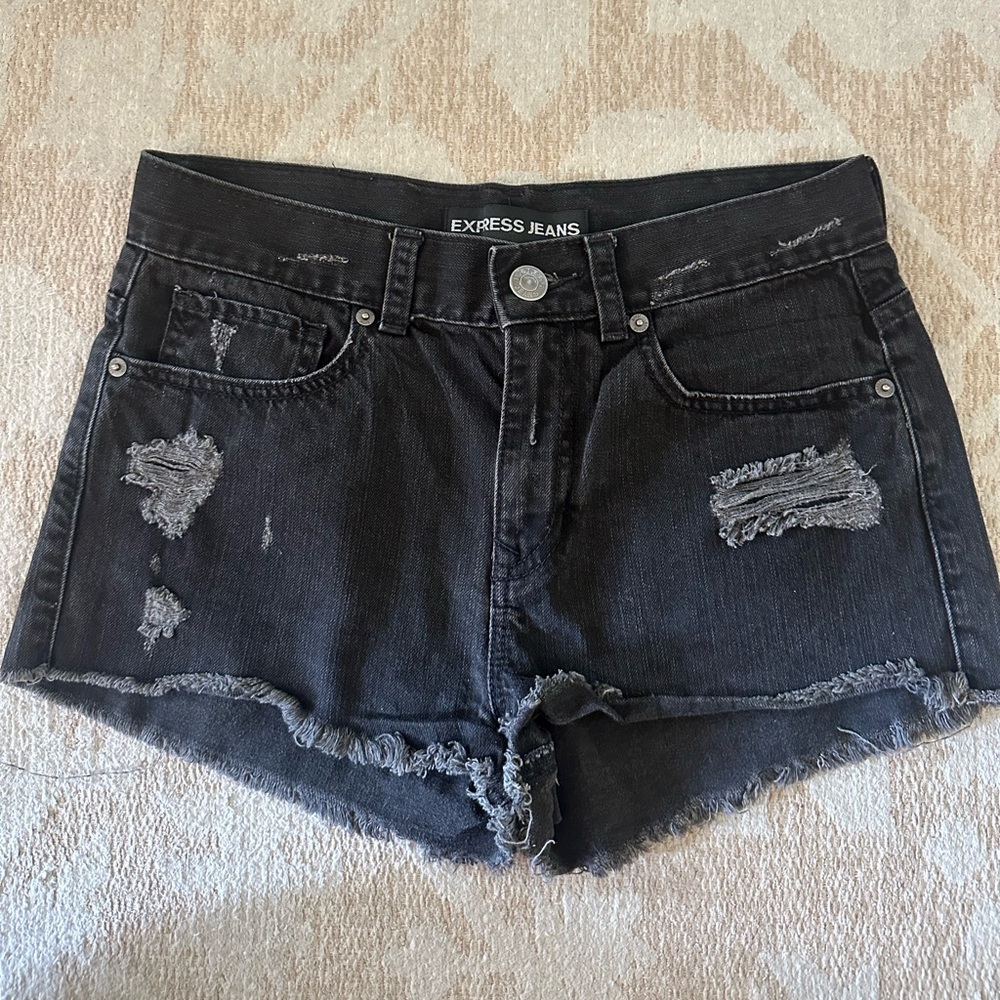 Express Black Distressed Jean Shorts